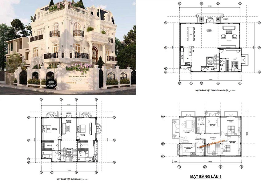 Bộ hồ sơ thiết kế biệt thự cao cấp bao gồm bản vẽ kiến trúc, kết cấu và hệ thống kỹ thuật MEP