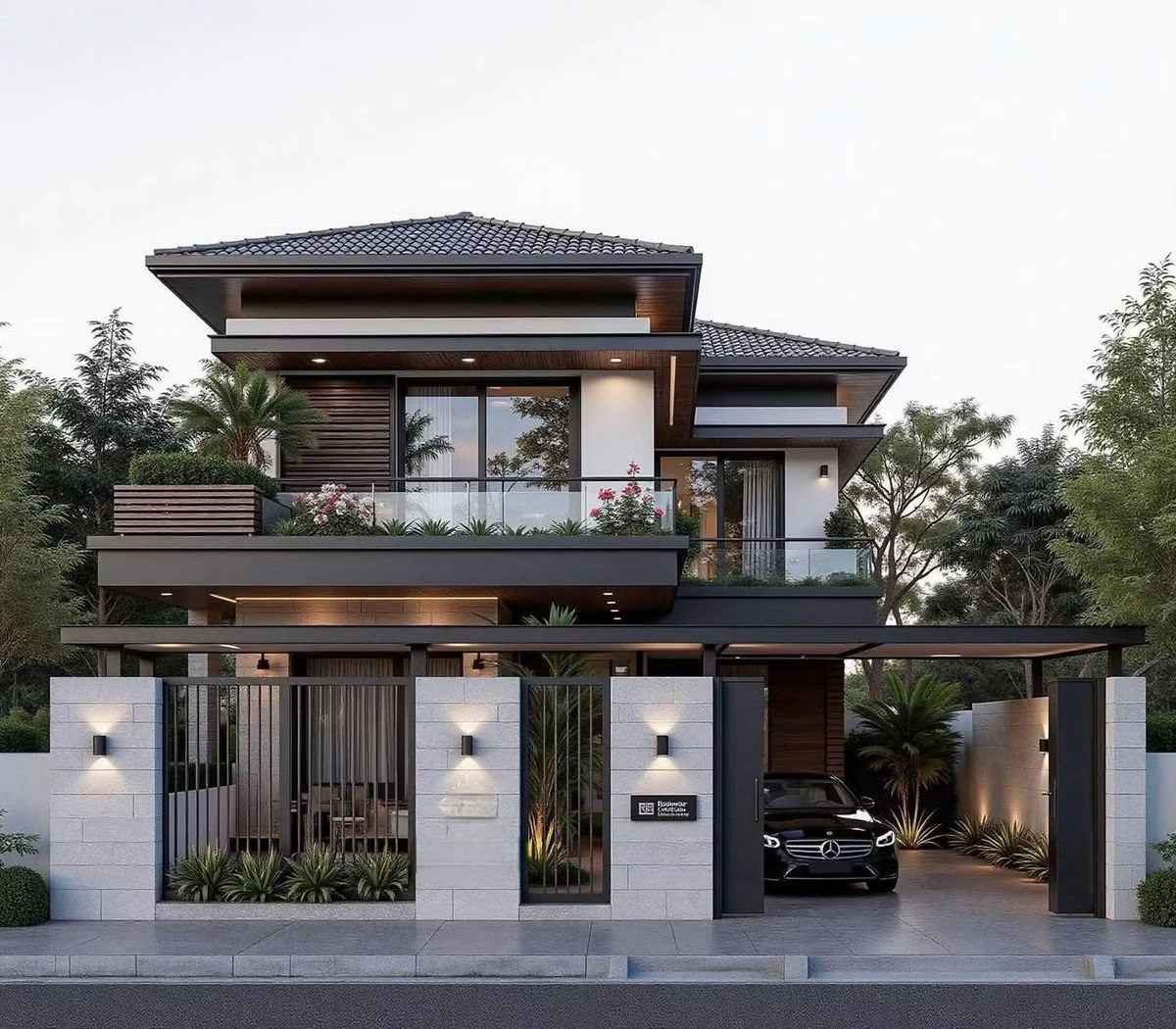 Biệt thự Luxury về đêm nổi bật với hệ thống chiếu sáng kiến trúc, tôn lên vẻ đẹp sang trọng và giá trị thẩm mỹ của toàn bộ công trình